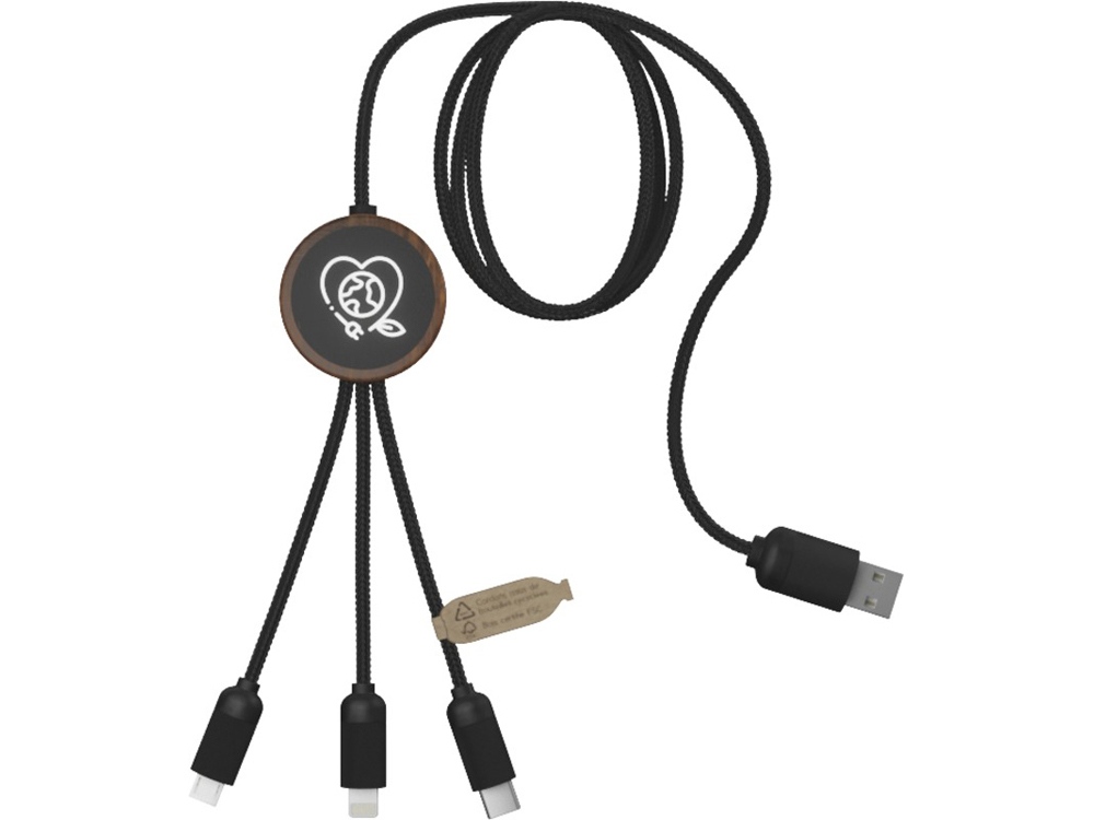 картинка Зарядный кабель 3 в 1 со светящимся логотипом и округлым бамбуковым корпусом от магазина