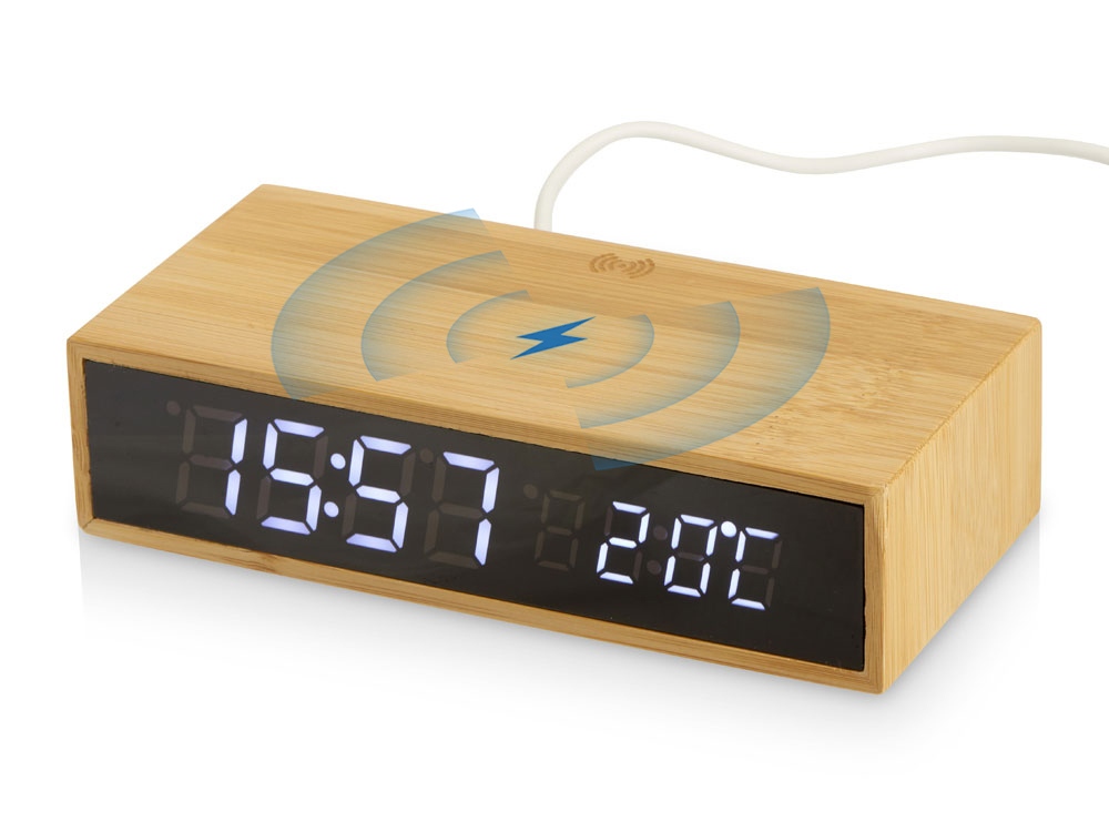 картинка Часы настольные с беспроводной зарядкой Index, 10 Вт от магазина