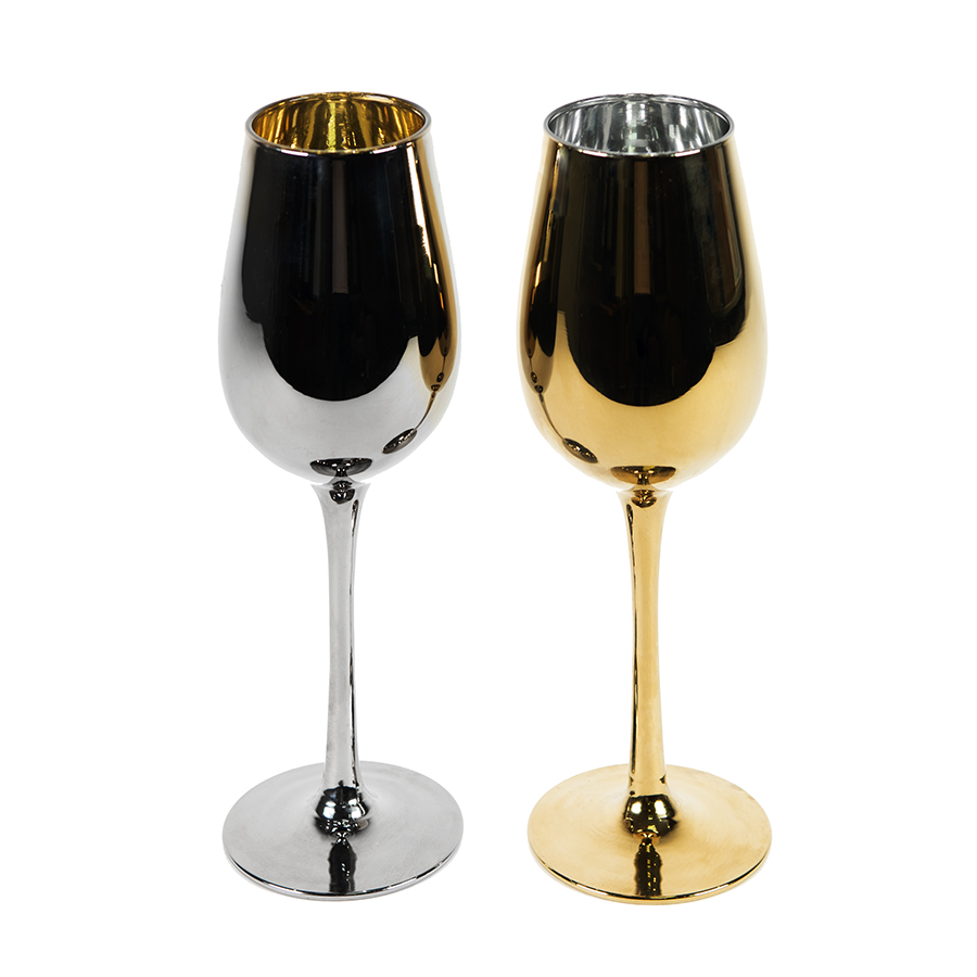 картинка Набор бокалов для вина MOON&SUN (2шт), золотой и серебяный, 22,5х24,8х11,9см, стекло от магазина
