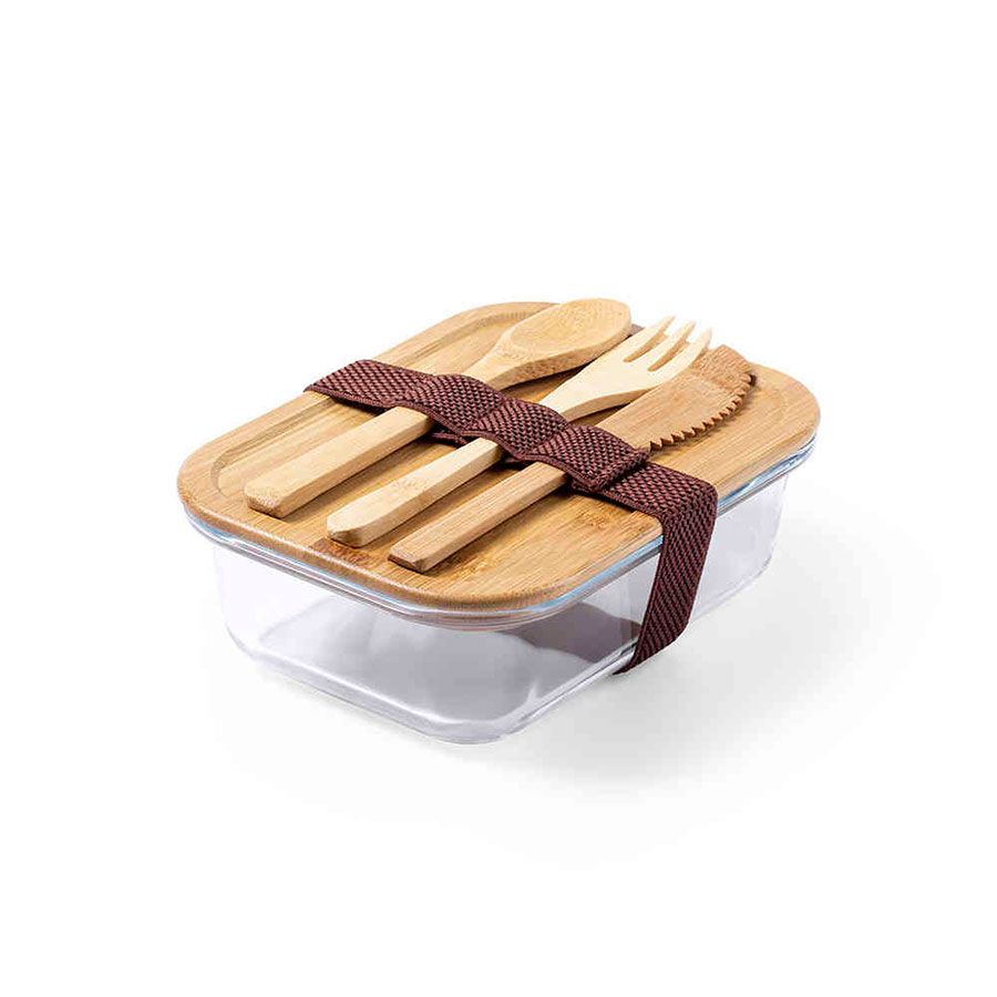 картинка Ланч-бокс BEJAR, ложка, вилка нож в комплекте, 17,2х6,7х12,7см, 700 мл, стекло, бамбук от магазина