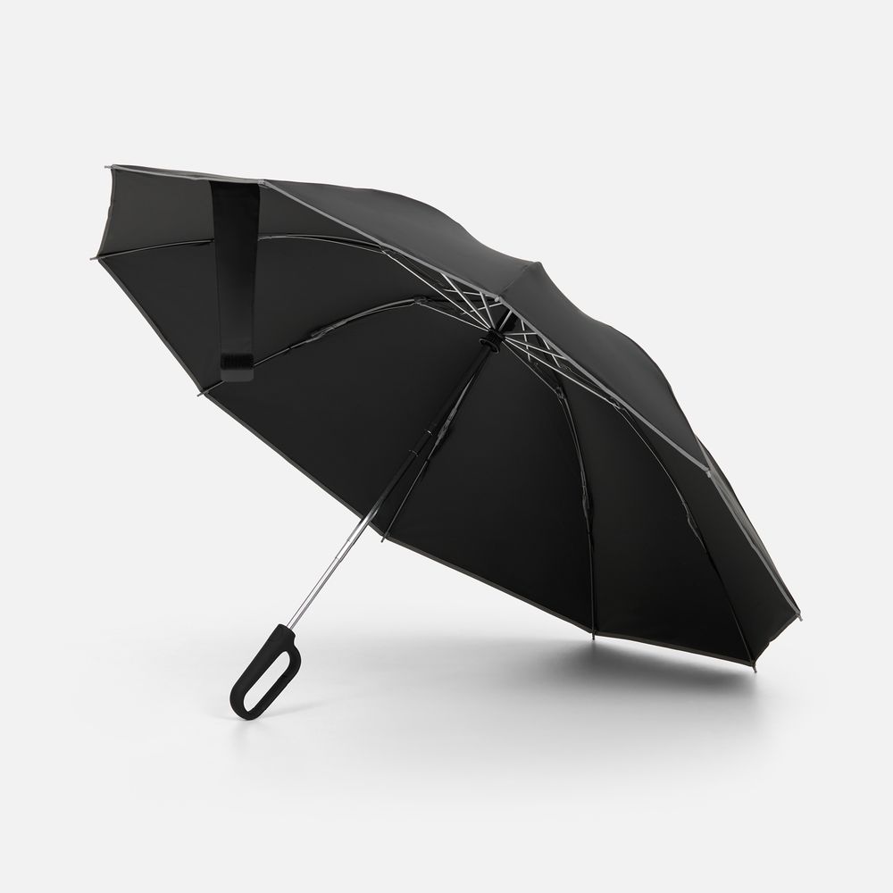 картинка Зонт обратного сложения с ручкой-карабином Foldberry, черный от магазина