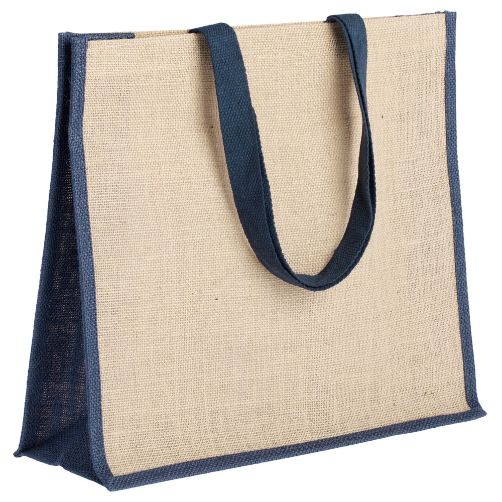 картинка Холщовая сумка для покупок Bagari с синей отделкой от магазина