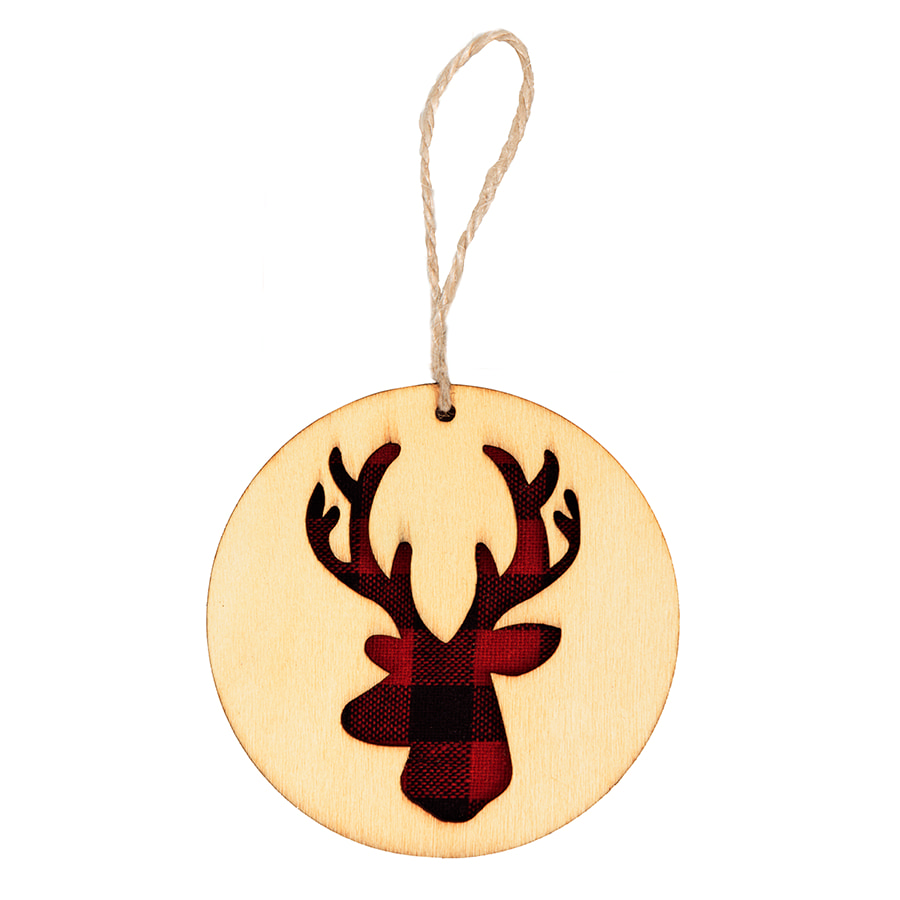картинка Украшение новогоднее "Red deer",диаметр 9 см , фанера, бежевый, красный от магазина