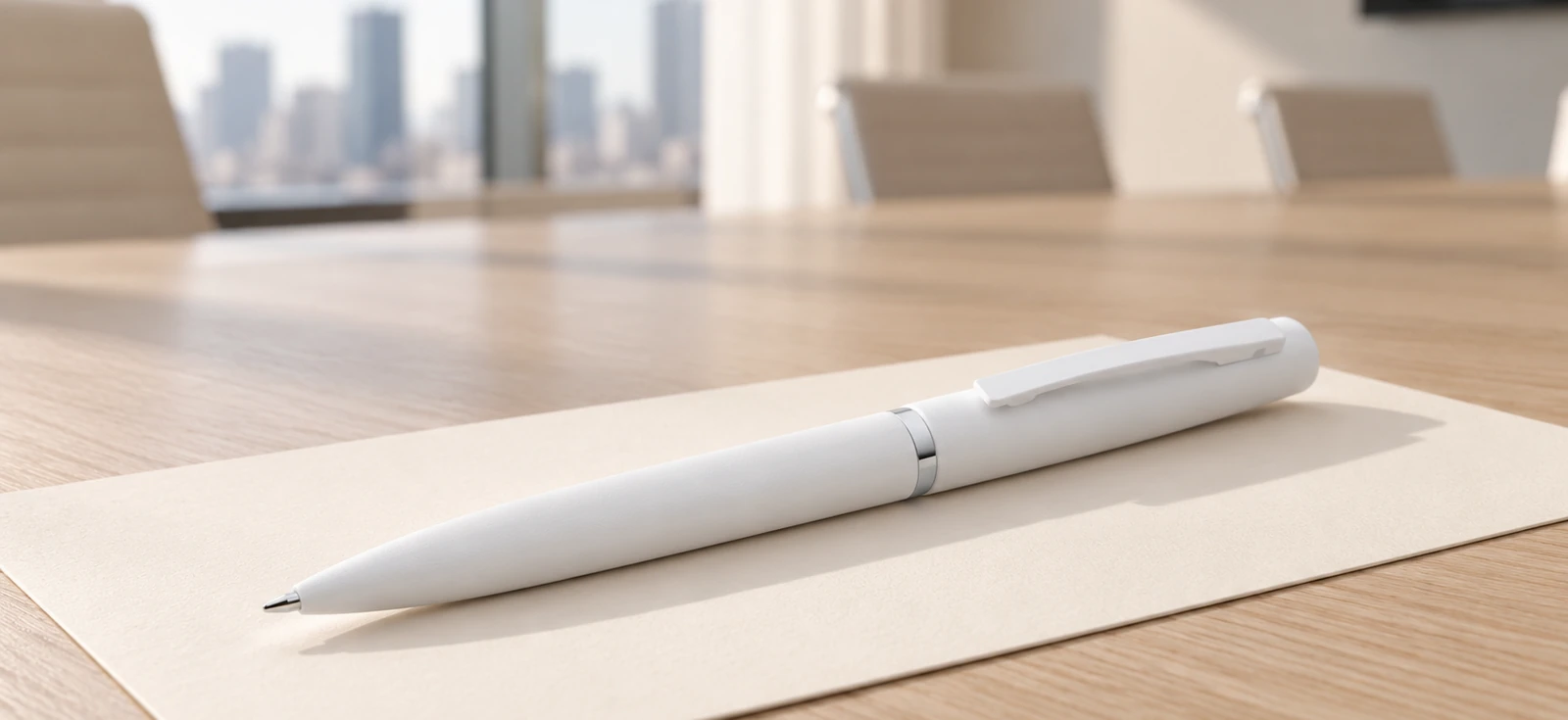 Ручка шариковая Bolt Soft Touch, белая в интерьерной композиции для статьи о корпоративных подарках