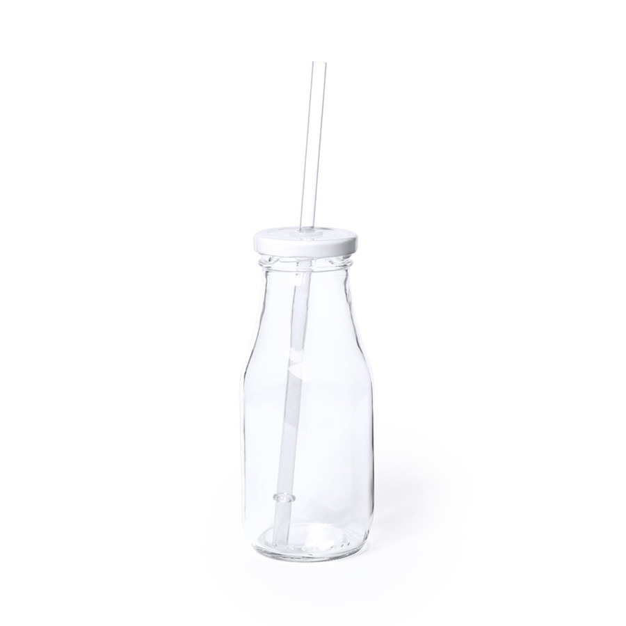 картинка Бутылка ABALON с трубочкой, 320 мл, стекло, прозрачный, белый от магазина