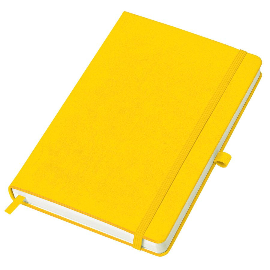 картинка Бизнес-блокнот "Justy", 130*210 мм, желтый, твердая обложка,  резинка 7 мм, блок-линейка, тиснение, от магазина