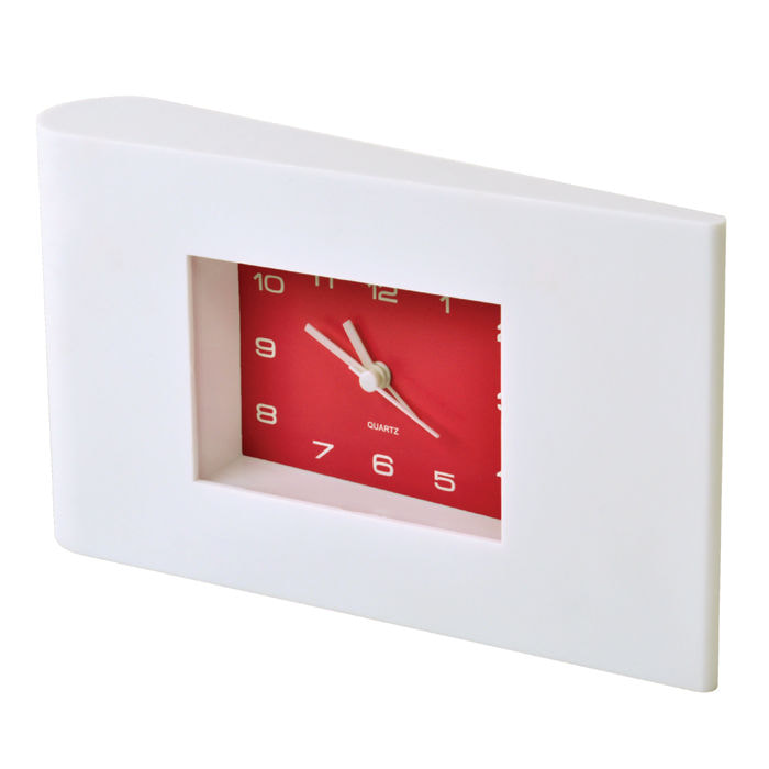 картинка Часы настольные "Авангард" с будильником, белые с красным, 22,5х13х4 см, пластик от магазина