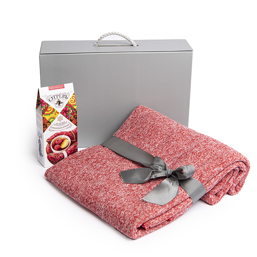 картинка Набор подарочный COZY: плед, чай со специями, коробка, красный от магазина