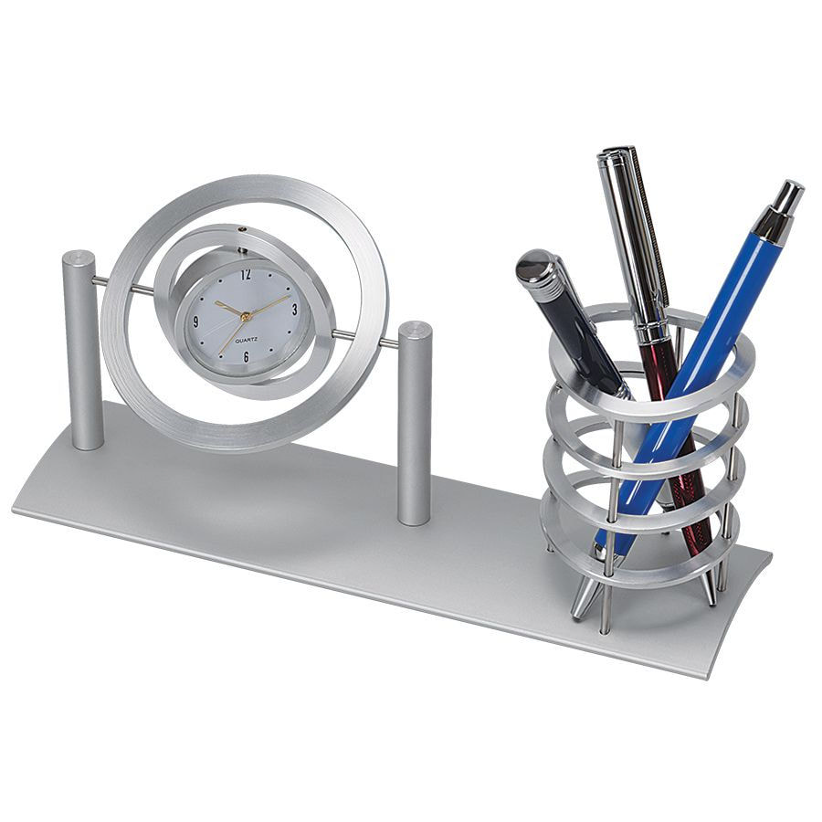 картинка Часы "Орбита" с подставкой для ручек ; 22х6,5х11 см; металл; лазерная гравировка от магазина