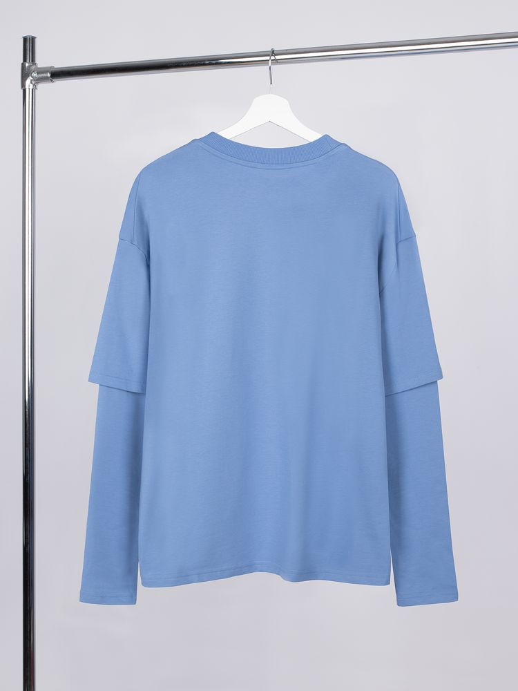 картинка Футболка оверсайз с двойным рукавом Kosmos, синяя от магазина