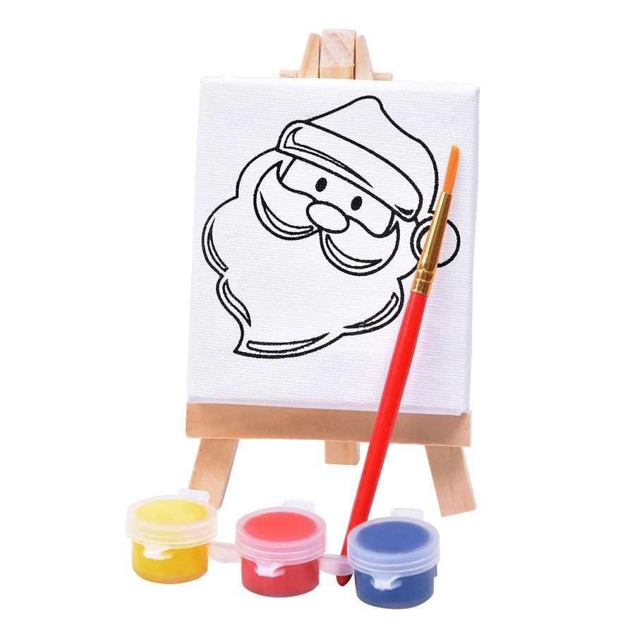 картинка Набор для раскраски "Дед Мороз":холст,мольберт,кисть, краски 3шт, 7,5х12,5х2 см, дерево, холст от магазина