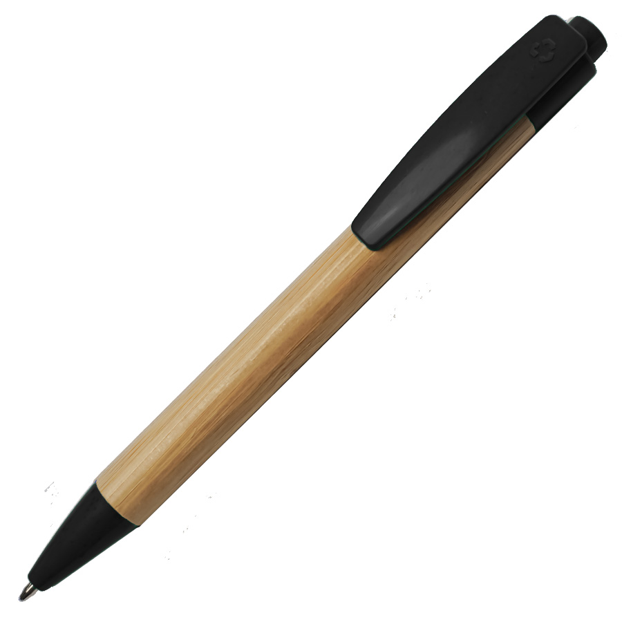 картинка Ручка шариковая N17, бежевый/черный, бамбук, пшенич. волокно, переработан. пласти, цвет чернил синий от магазина