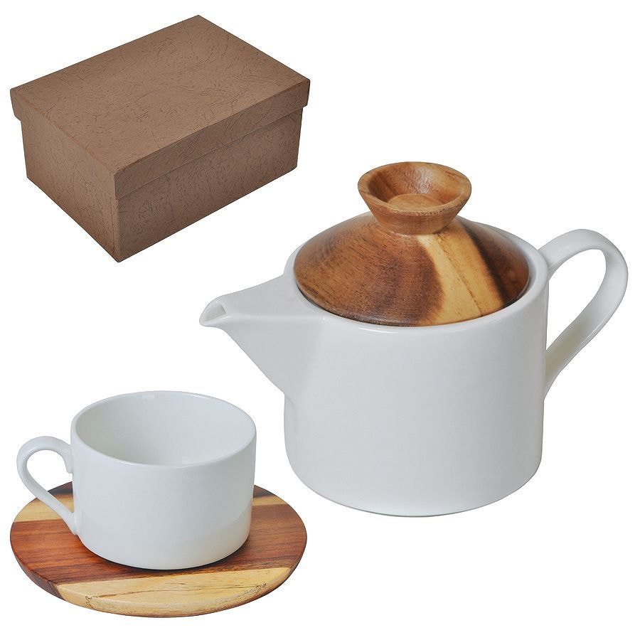 картинка Набор "Andrew":чайная пара и чайник в подарочной упаковке,28,5х18,5х11см,200 мл и 600 мл,фарфор,дере от магазина