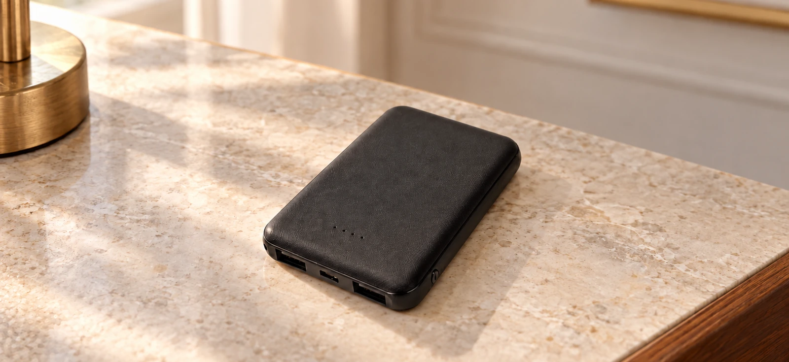 Внешний аккумулятор Grind, 5000 mAh в интерьерной композиции для статьи о корпоративных подарках
