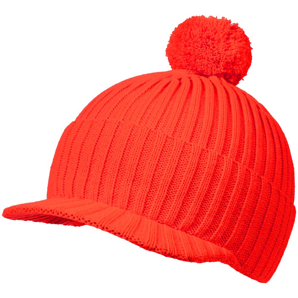 картинка Вязаная шапка с козырьком Peaky, красная (кармин) от магазина
