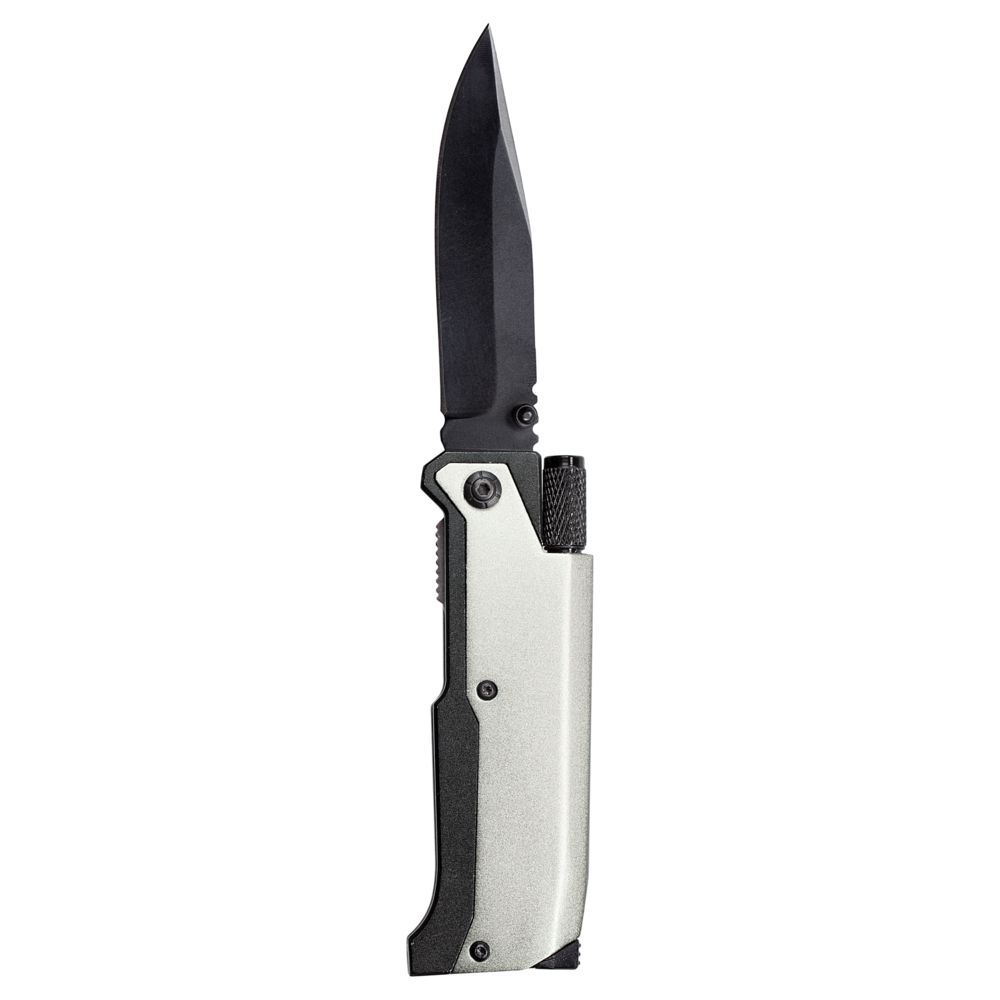 картинка Нож складной с фонариком и огнивом Ster, серый от магазина