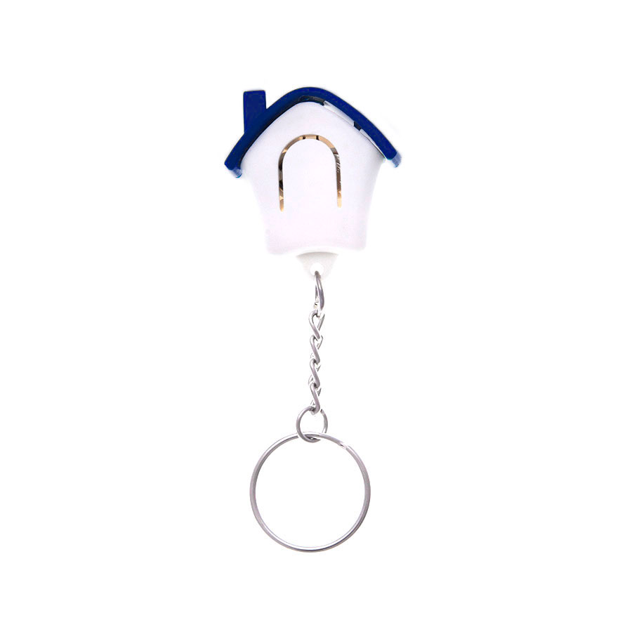 картинка Брелок-фонарик "Дом"; белый с синим, 3,5х3,5х1см, пластик от магазина