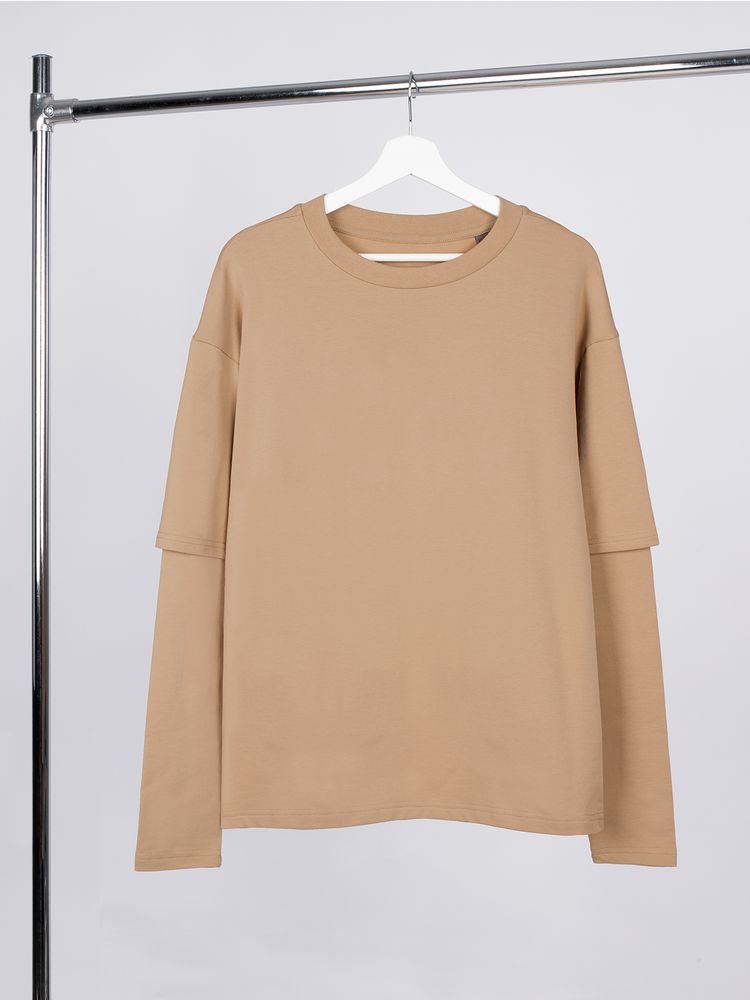 картинка Футболка оверсайз с двойным рукавом Kosmos, бежевая от магазина