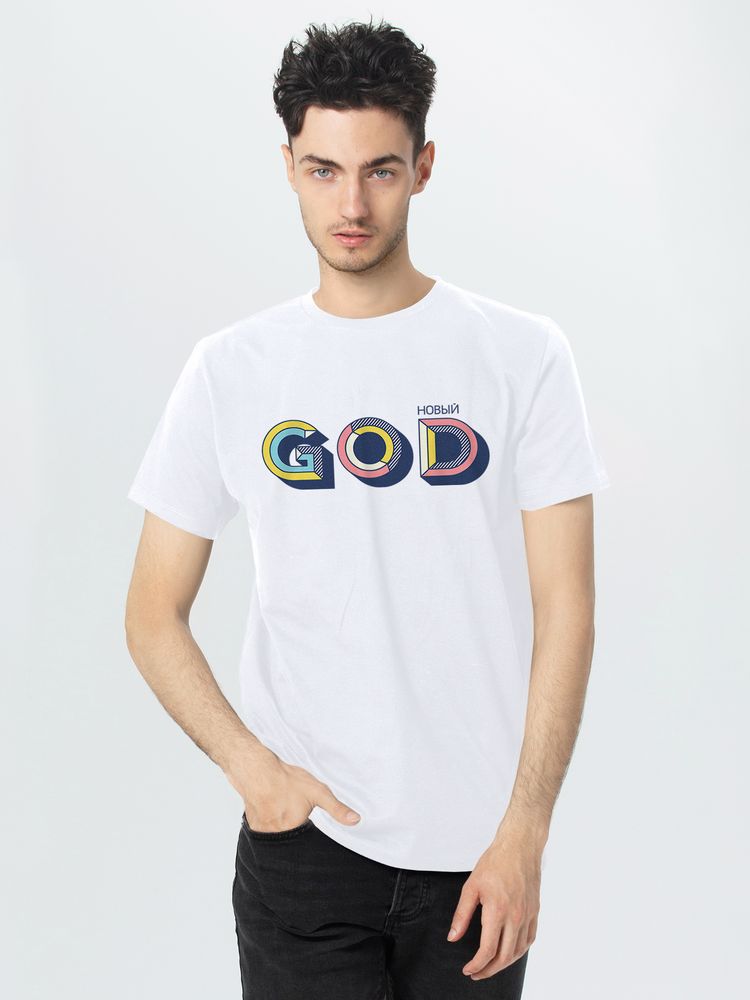 картинка Футболка мужская «Новый GOD», белая от магазина