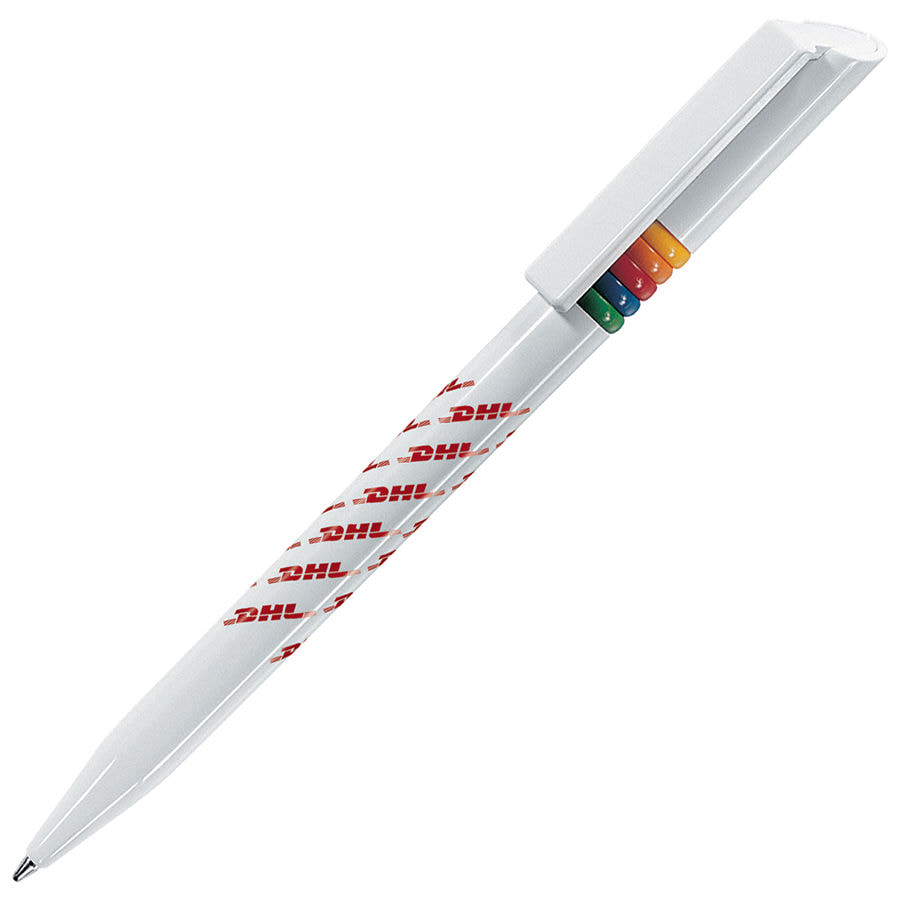 картинка GRIFFE ARCOBALENO, ручка шариковая, белый, разноцветные колечки, пластик от магазина