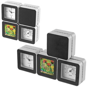 картинка Часы с термометром и фоторамкой "Трансформер"; 11,8х3,3х11,8 см; пластик; тампопечать от магазина