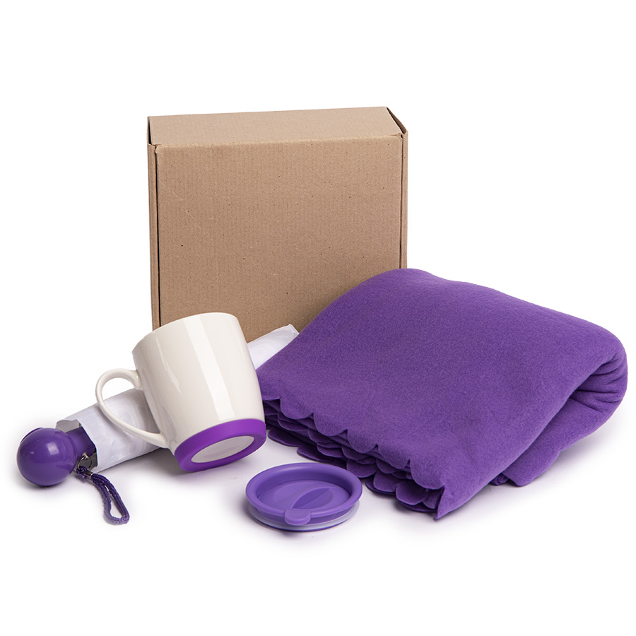 картинка Набор подарочный SPRING WIND: плед, складной зонт, кружка с крышкой, коробка, фиолетовый от магазина