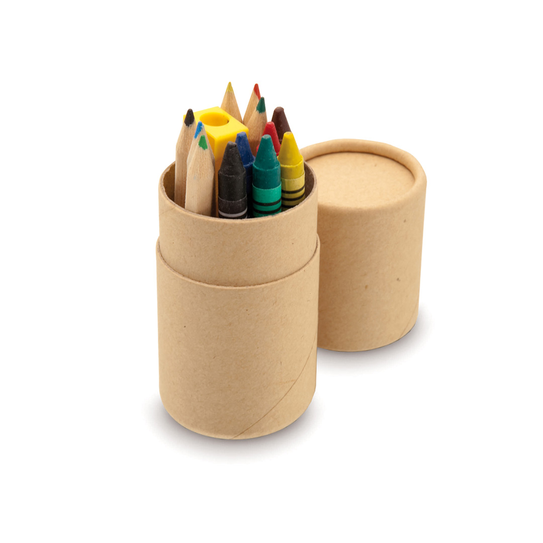 картинка Набор канцелярский PIXI: 6 цветных карандашей, 6 восковых мелков, 1 точилка; картонный корпус от магазина