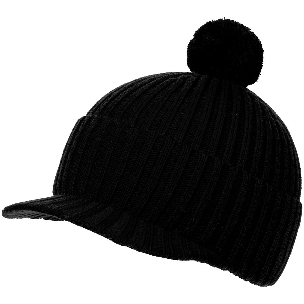 картинка Вязаная шапка с козырьком Peaky, черная от магазина