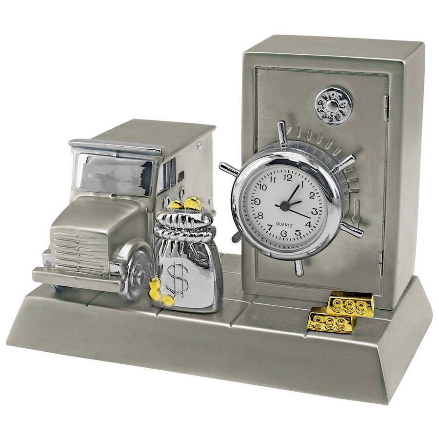 картинка Часы "Банк"; 8,8х5,6х6,6 см; металл; лазерная гравировка от магазина