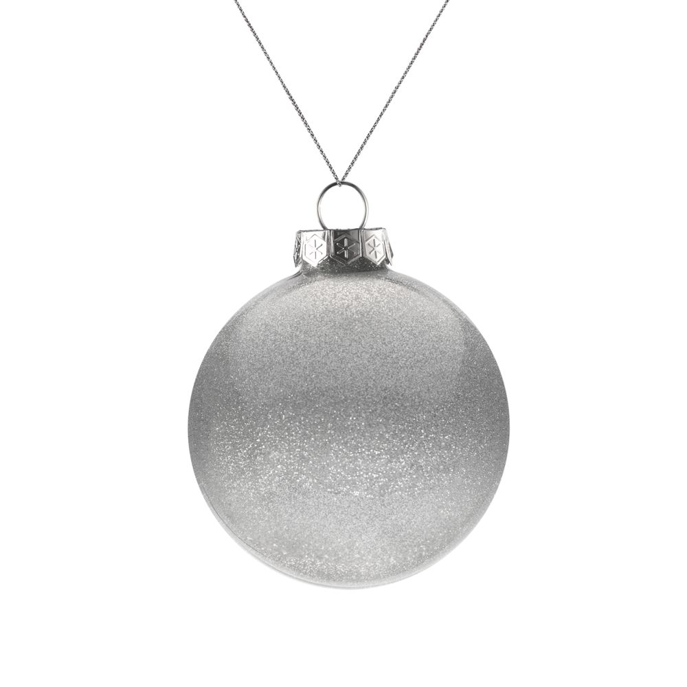 картинка Елочный шар Finery Gloss, 8 см, глянцевый серебристый с глиттером от магазина