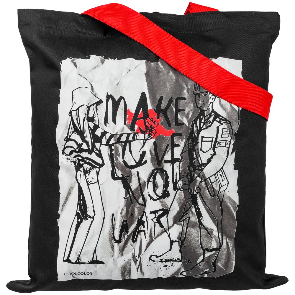 картинка Холщовая сумка Make Love, черная с красными ручками от магазина