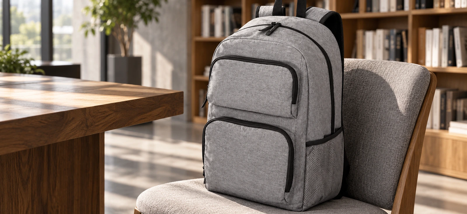 Рюкзак Graphite Deluxe для ноутбуков 15,6 в интерьерной композиции для статьи «Мерч для бизнес-школы: подарки слушателям, которые пригодятся после курса»