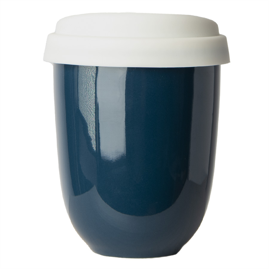 картинка Стакан CAPSULA с крышкой, темно-синий с белым, 250мл, D=8,8см,H=10,5см, тонкая керамика от магазина