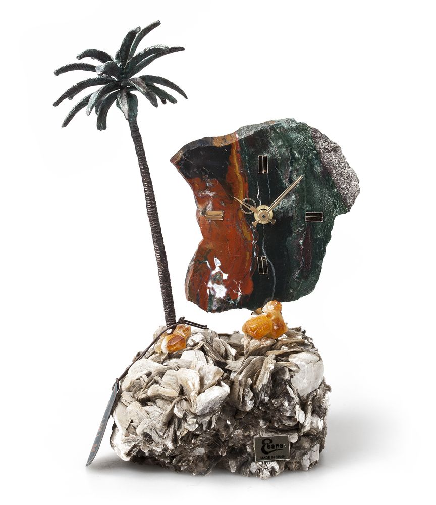 картинка Часы «Пальмовый рай» из яшмы с бронзой от магазина
