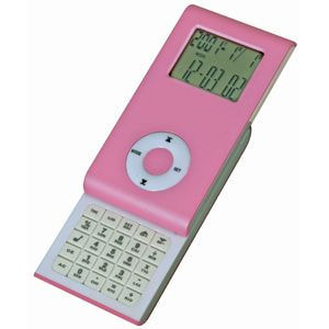 картинка Калькулятор раздвижной с календарем и часами; розовый; 9,6х5х1,4 см; пластик; тампопечать от магазина