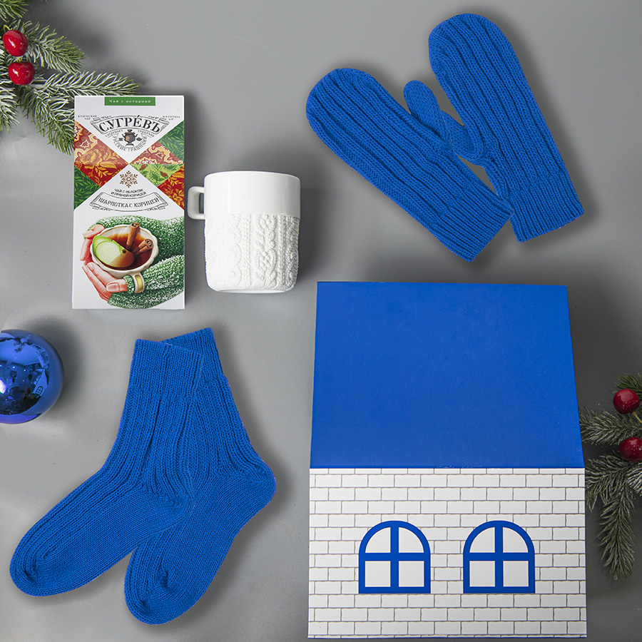 картинка Набор подарочный SNOWFALL: кружка, варежки, носки, синий от магазина