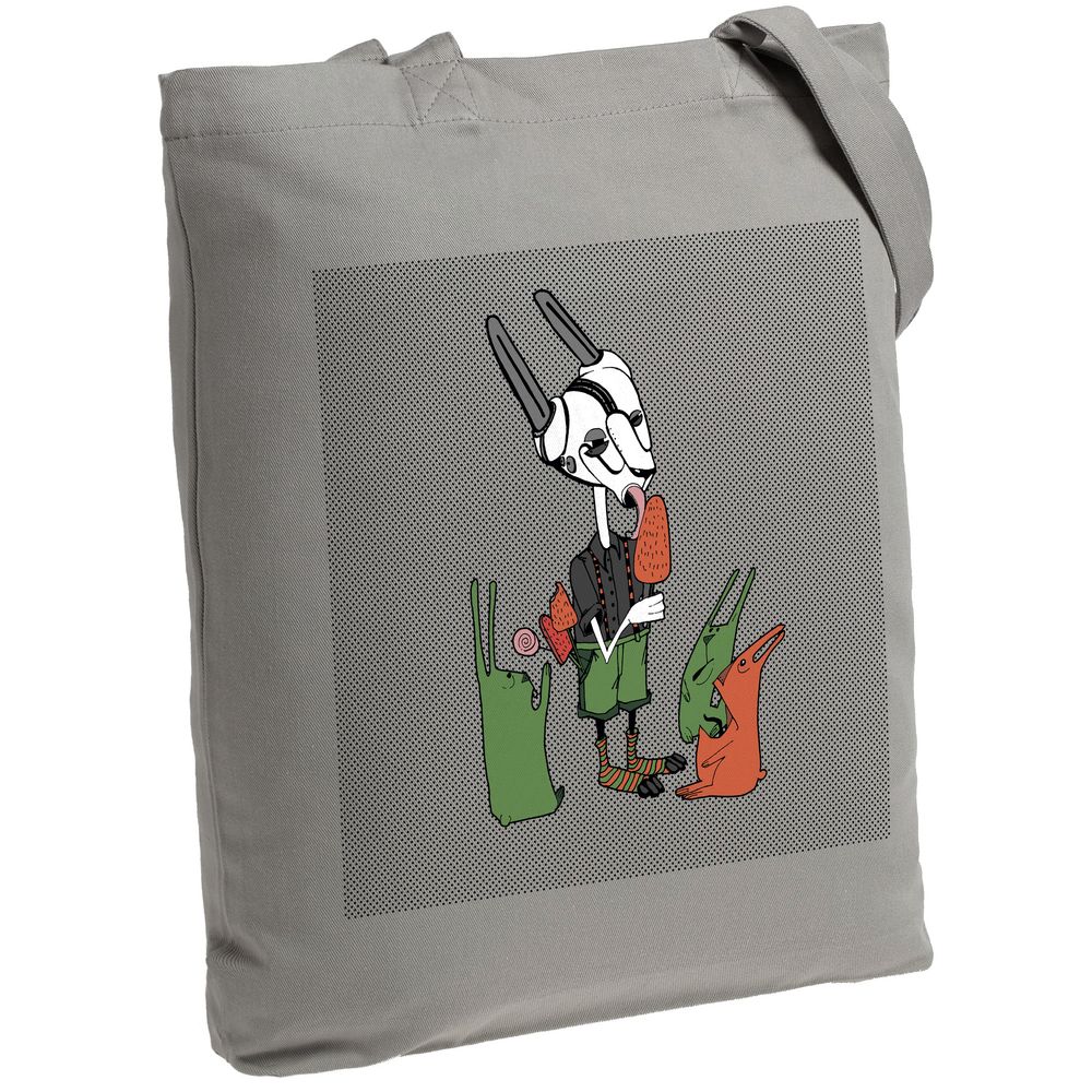 картинка Холщовая сумка «Зайцы и морковное мороженое», серая от магазина