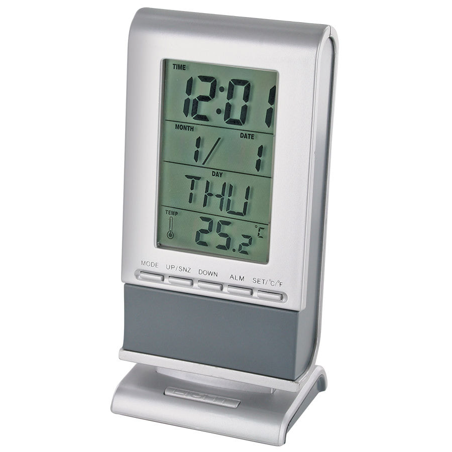 картинка Часы, календарь, термометр с подсветкой "ПРОГНОЗ"; серый; 6,8х5х14 см; пластик; тампопечать от магазина